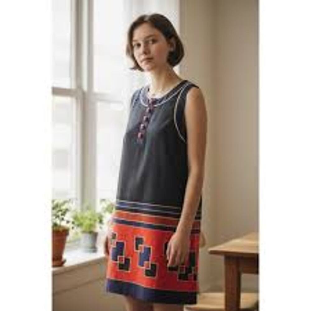 Marc by Marc Jacobs Mod Dress Womens Size 6 Navy Orange Geometric Shift EUC